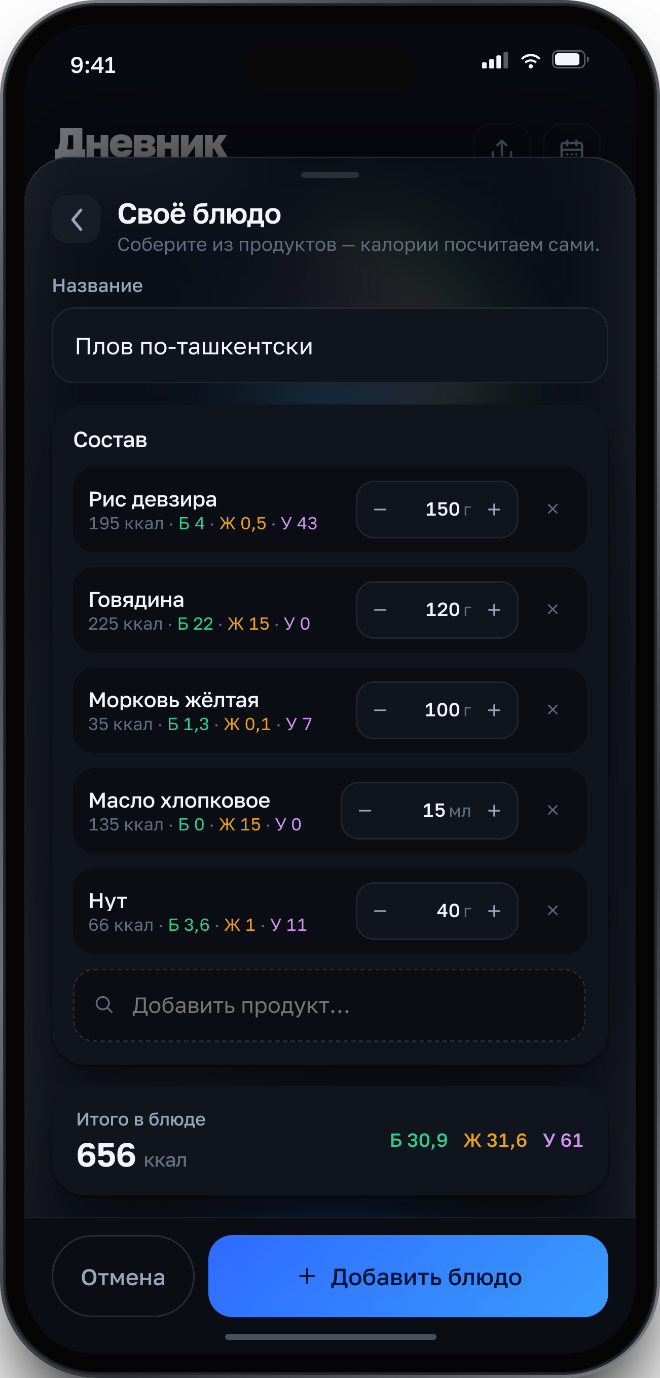 Своё блюдо, собранное из ингредиентов